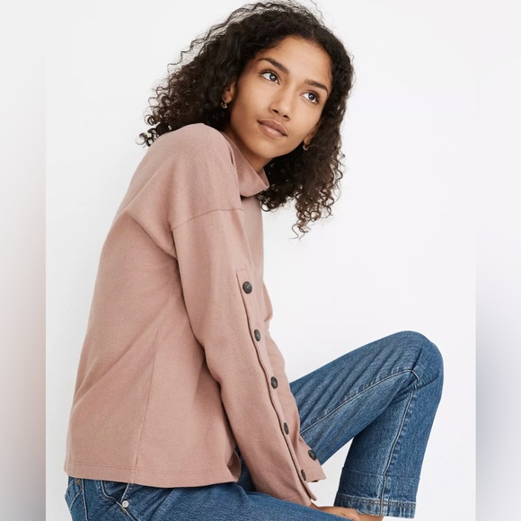Madewell | EUC small light pink/peach button-sleeve turtleneck top - Picture 3 of 10